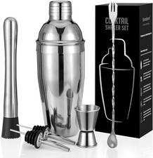 Cocktail Shaker Set, 6-Piece 18/8 Food-Grade Stainless Steel Mixology Bartender
