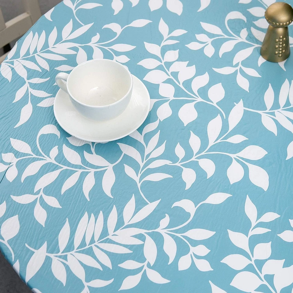 Oval Classic Elastic Edged Flannel Backed Vinyl Fitted Table Cloth Waterproof Oi - Image 2 of 4