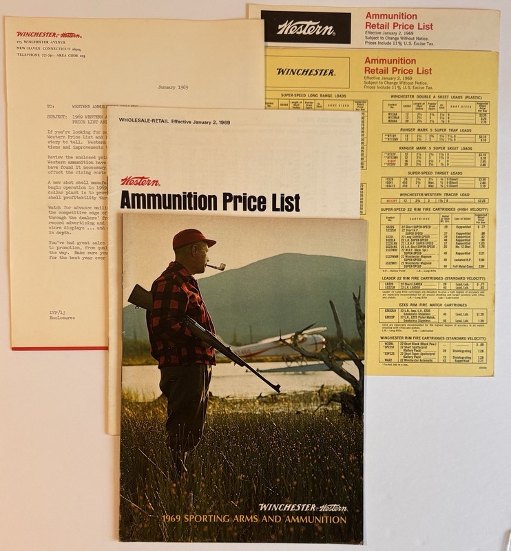 Vintage 1969 Winchester-Western Catalog, Ammunition Price List Catalog, And Lett