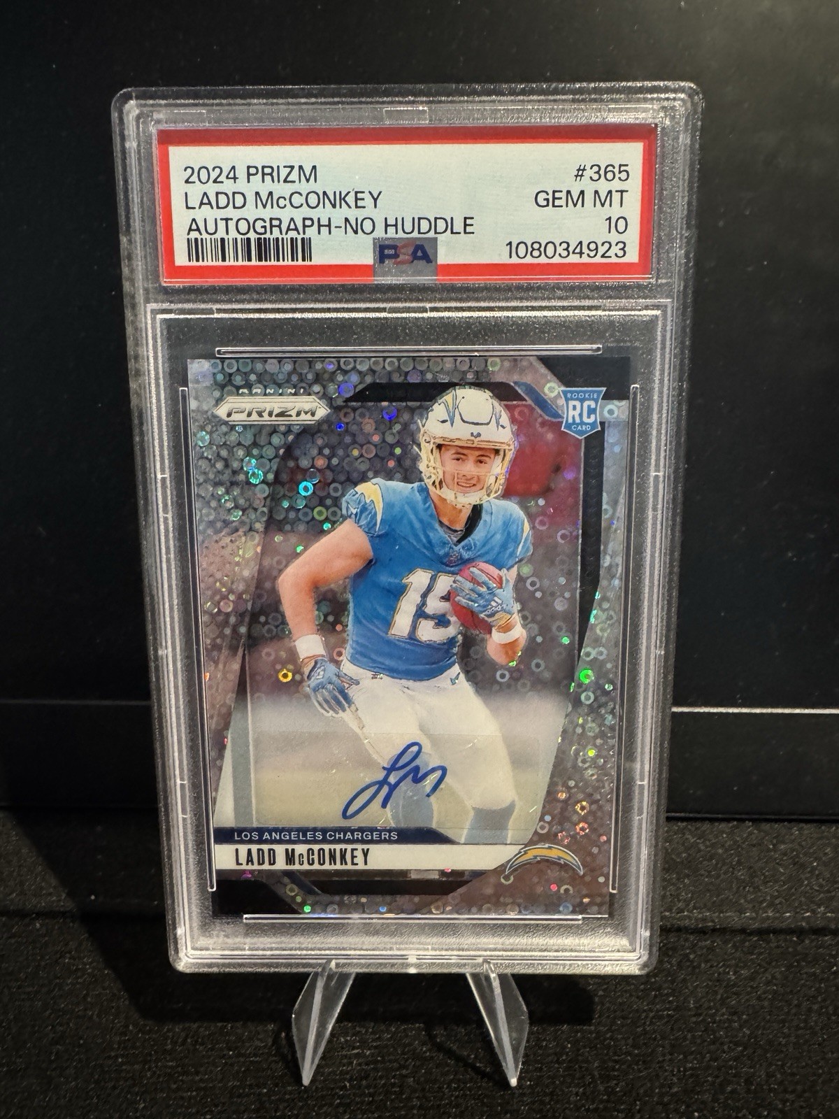 2024 Panini Prizm Rookies Autograph Ladd McConkey #365 No Huddle Prizm PSA 10