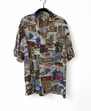 Vintage Paradise Found Aloha button-up shirt cigar pattern made in Hawaii L