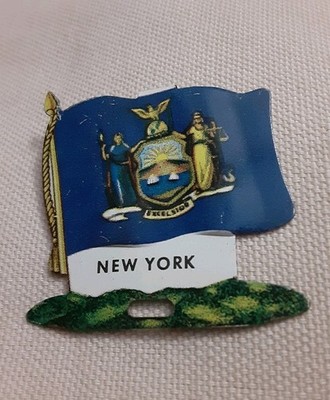 Nabisco Shredded Wheat New York State Flag Facts Metal Pinback Vintage 1950 s