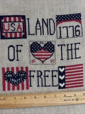 Vtg ‘91 Completed Cross Stitch UNFRAMED “Land Of The Free” 1776 USA Love Country