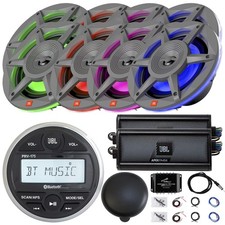 JBL Marine Receiver, Cover, 8x 6.5" 300W RGB LED Speakers, 2x Amp, Kit, Splitter