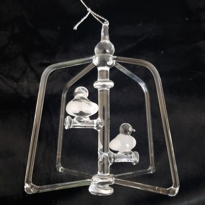 Art Glass Ornament Hanging Mobile Love Birds on Perch. Christmas or Everyday
