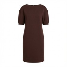 NWT Prologue Maroon Brown Short Puff Sleeve Round-Neck Dress Textured Knit S