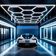 16’x 8’ 14 Hexagon Honeycomb LED Ceiling Light Aluminum Frame Barber Shop Garage