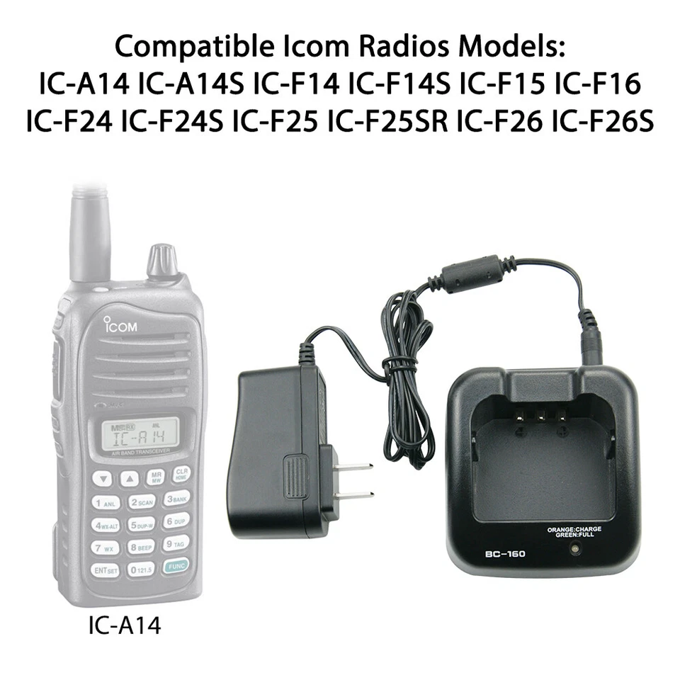Rapid Charger BC-160  for ICOM IC-A14 IC-F14 IC-F15 IC-F16 IC-F24 IC-F25  IC-F4 - Image 2 of 4