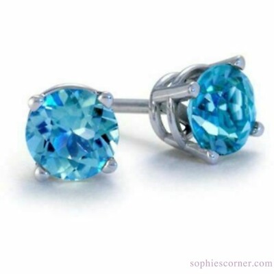2 ct. Swiss Blue Topaz Stud Earrings in Solid Sterling Silver