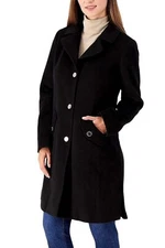 Dennis Basso Button Front Wool Coat with Side Slits Black