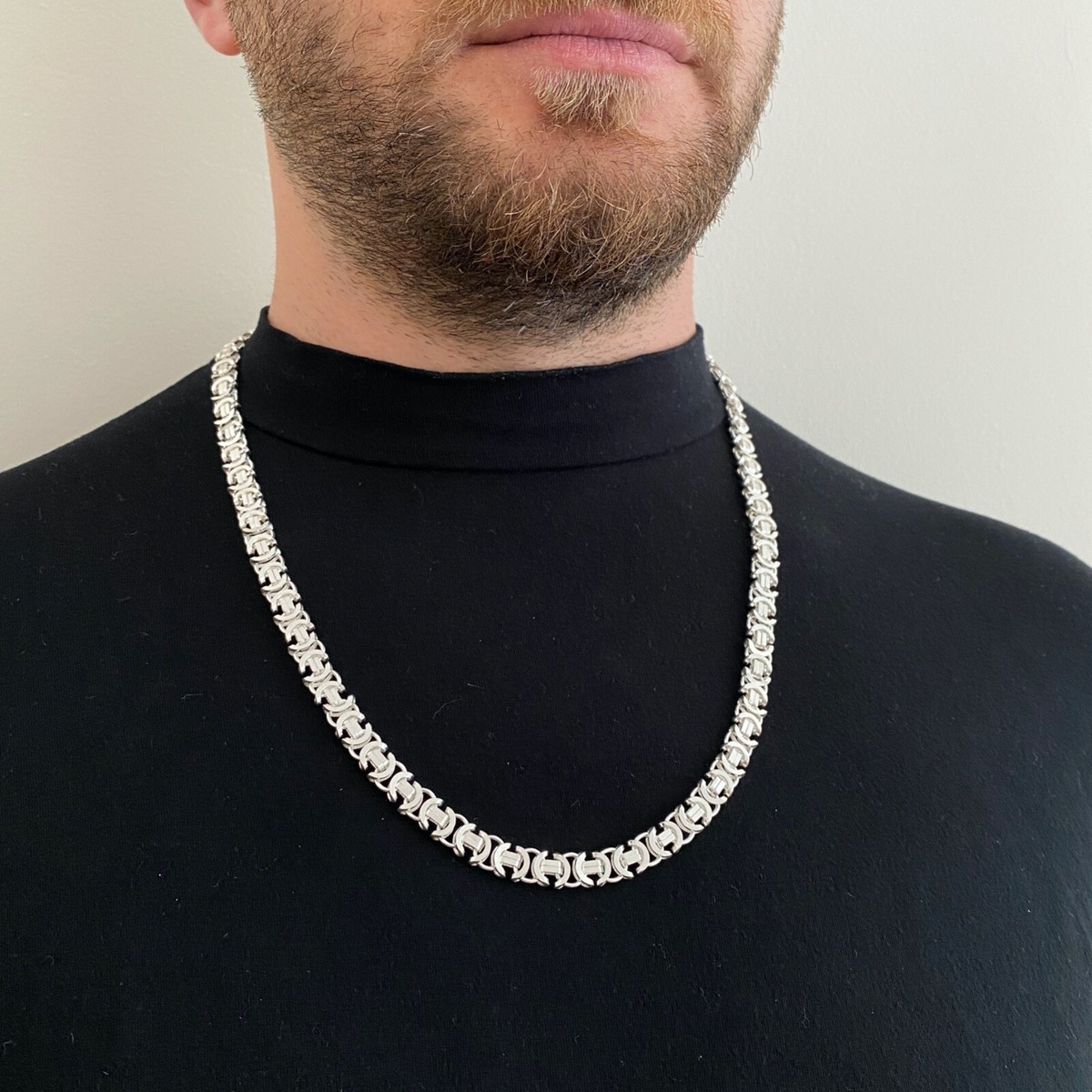 26Inch Men Boy King Flat Byzantine Chain Necklace 925 26Inch Men Boy King Flat Byzantine Chain Necklace 925