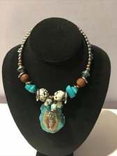 HANDCRAFTED AMAZING DANGLING TURQUOISE STONES CHOKER NECKLACE SILVER BEADS