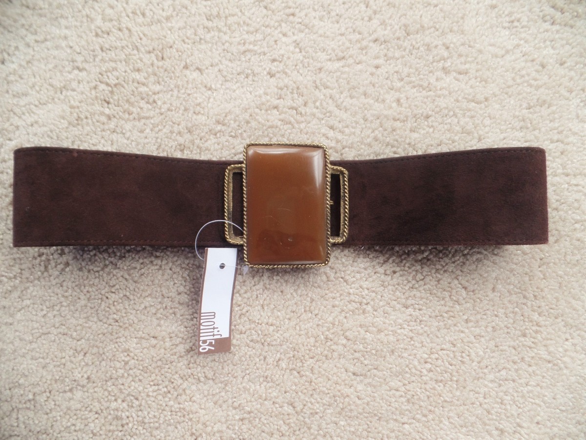 New Motif 56 Brown Leather Waist Belt with Stone Buckle L  display picture 1