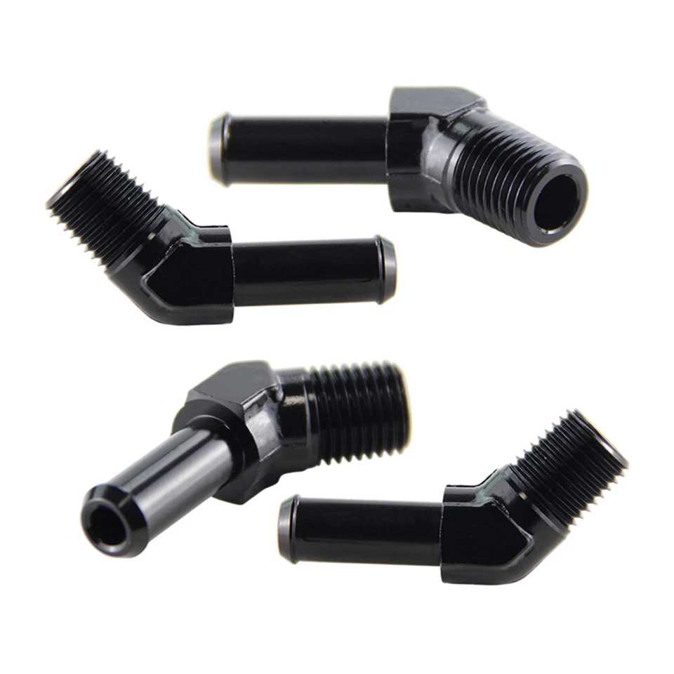 4PCS Aluminum AN6 1/4 NPT Male to 3/8" Hose Barb 45 Degree Adapter Fitting Black - Изображение 2 из 4