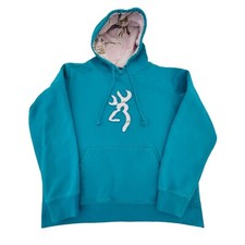 Sudadera con capucha vintage Browning para mujer XL azul verdoso y rosa claro camuflada