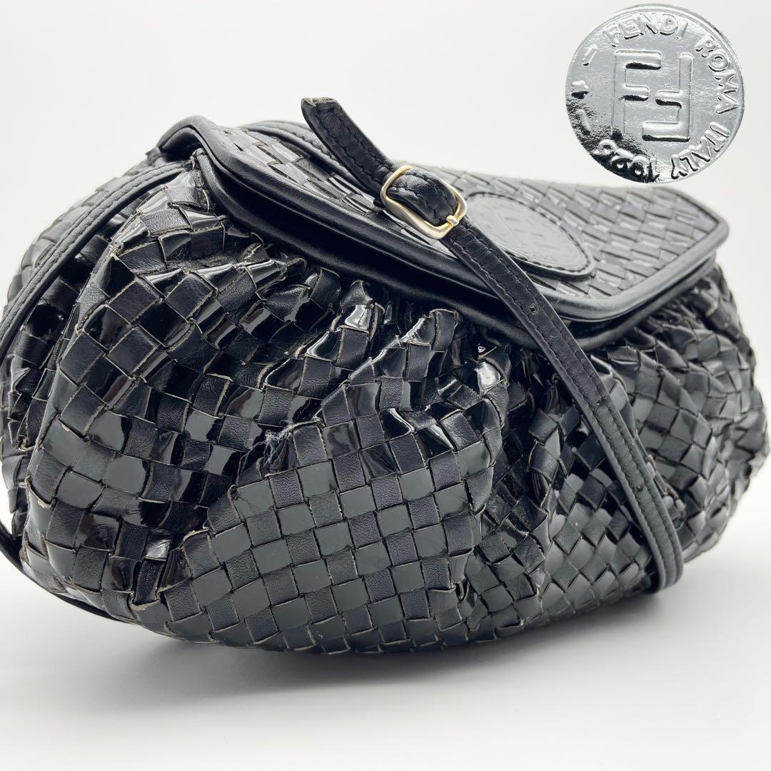 FENDI Vintage Leather Braided Shoulder Bag - Black FF Logo | Women's Fashion Acc