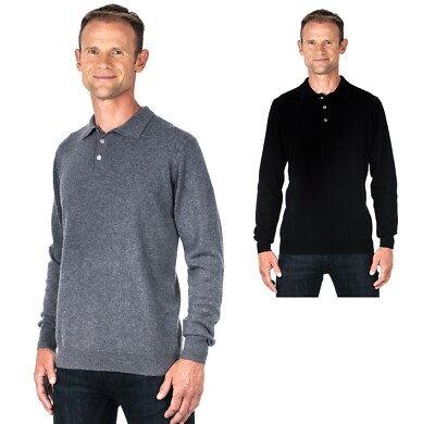 Ugholin Herren 100% Kaschmir Polokragen Pullover Cashmere 2-fädig 