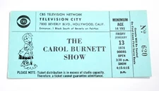CAROL BURNETT SHOW January 1978 Ticket Stub CBS TV Network One Of The Last Shows