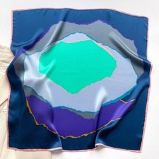 100 Mulberry Silk 26" Square Scarf Women neckerchief Blue Purple Gray Scrawl
