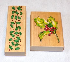 Lot 2 Penny Black Hero Art Holly Berry Sprig Border Christmas Rubber Stamp