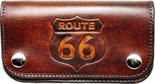 Leder Geldbörse Route 66 geprägt Metallkette Biker Geldbeutel Wallet Made in USA