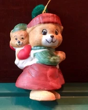 Jasco Merri Bells Collection Bisque Porcelain Caring Critters Mamma Bear And Cub