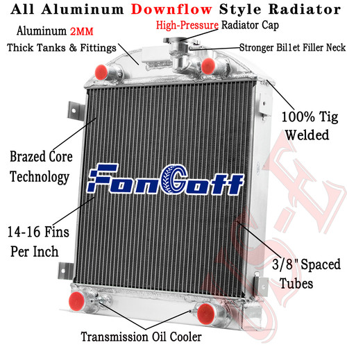 4 Row Aluminum Radiator For 1928-1929 Ford Model A L4 3.3L Flathead ...