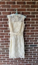 Vintage Lace Sheath Off White Dress Floral Ivory Cream Wedding Sz 6