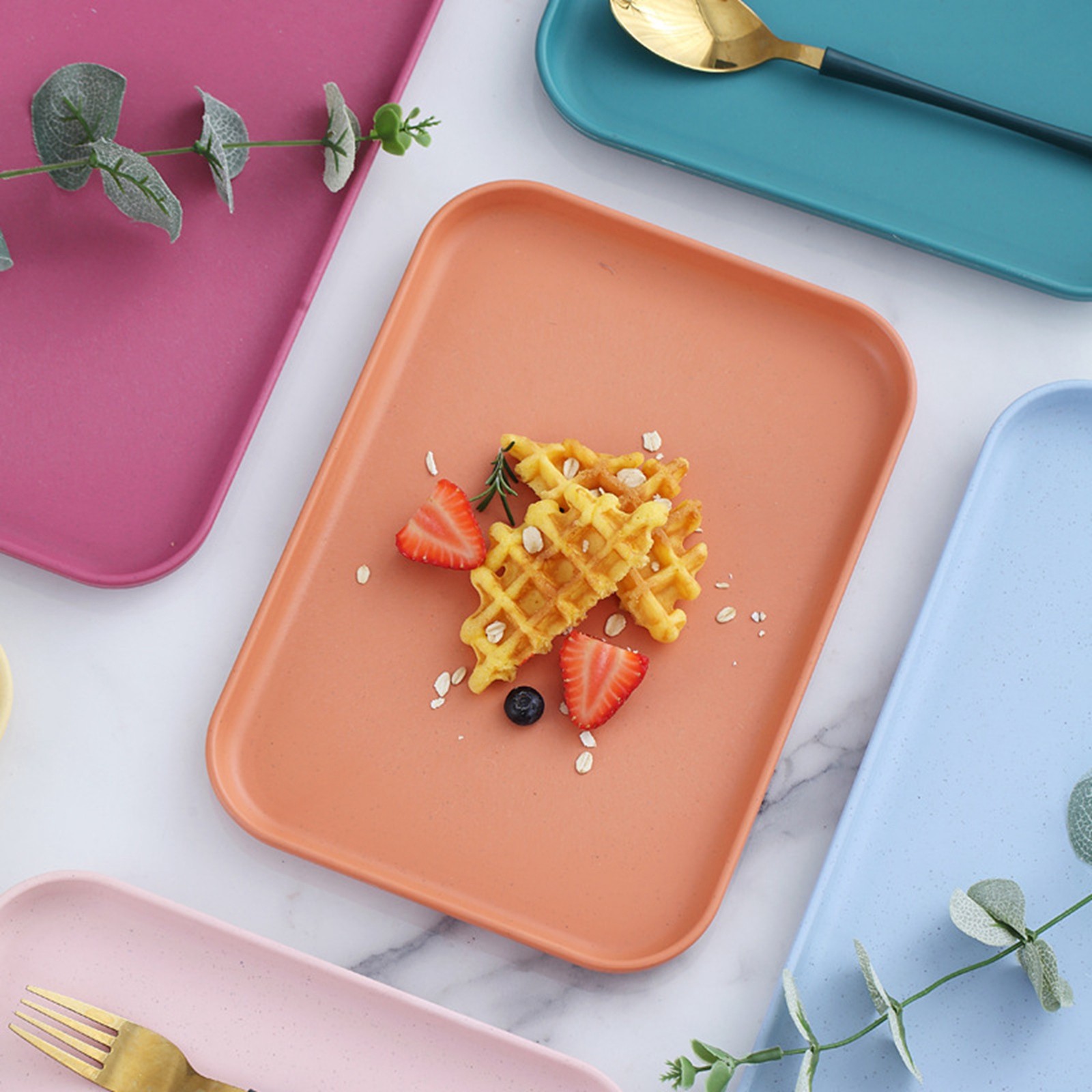 Kitchen Serving Tray Wheat Straw Rectangular Nordic Style Cupcake Fruit Snack