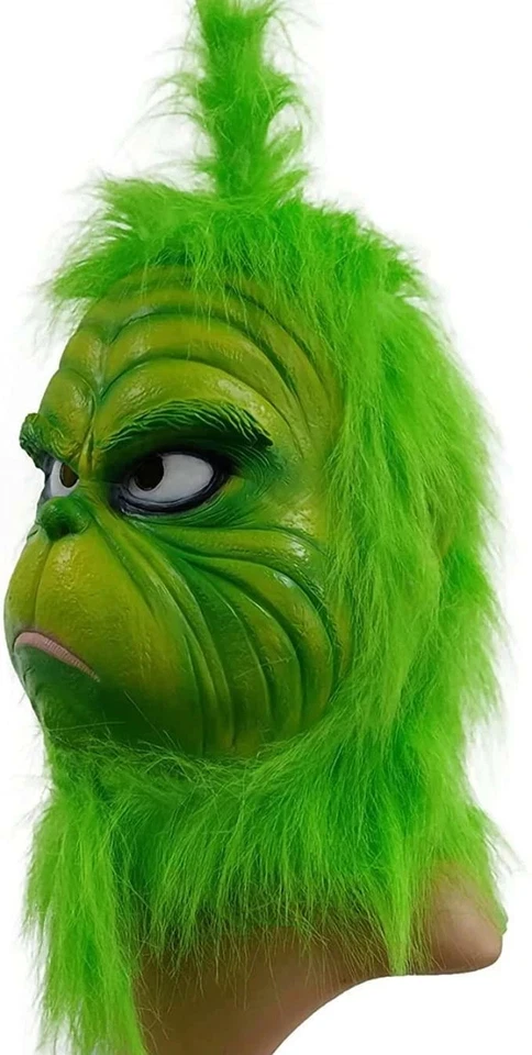 Disfraz Máscara del Grinch con Piel Peluda Verde para Fiesta de Juegos con disfraces de Navidad Foto 2 de 4