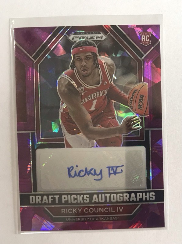 2023-24 Panini Prizm Draft Picks Auto Ricky Council IV /49 Purple Cracked Ice