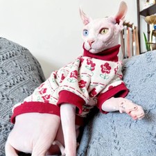 Clothing for Cat in Spring Christmas Party Costume Red Floral Cotton T-shirt for