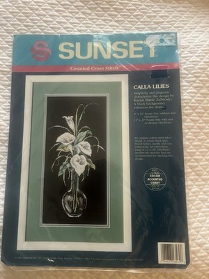 Calla Lilies Sunset Counted Cross Stich Exotic Flower Zabroski 13569 Black 8x16
