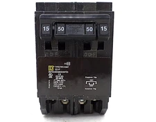 SQUARE D HOMT215250CP HOMELINE 1-15A & 1-50A 2-POLE QUAD TANDEM CIRCUIT BREAKER