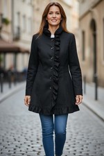 Star Women s Black Ruffled Coat Cotton Spande...