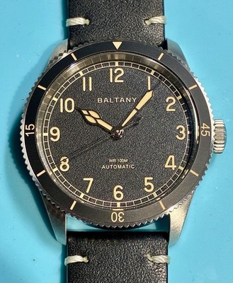 BALTANY PILOT VINTAGE STYLE KHAKI AVIATION SEIKO TMI NH38 AUTO SAPPHIRE 100M WR!