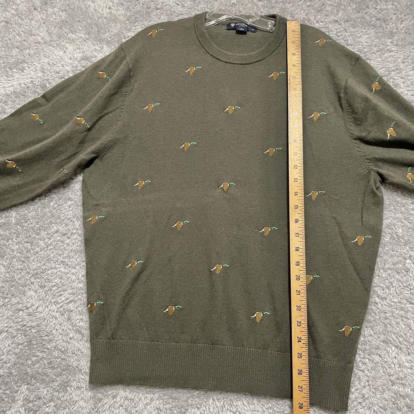 Cremieux Classic Sweater Men Large Cashmere Cotton Blend Duck Hunting Embroidery