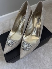 DUNE 'BELLES' GOLD JEWEL TRIM MID HEEL COURT SHOES SIZE 8 / 41  EXCELLENT