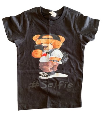 NWOT Teddy Bear Cute #Selfie  Black Youth XS T-Shirt