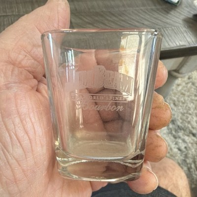 Jim Beam Bourbon Clear Square Etched Advertising Glass Shot Glass 2 fl oz