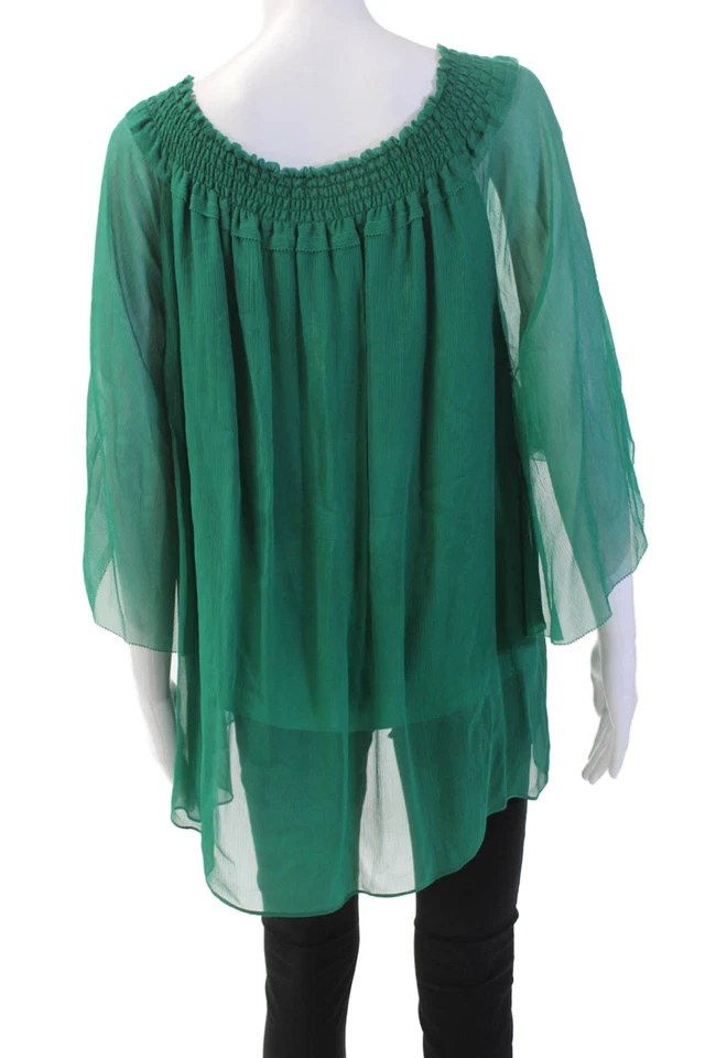 Top de gasa verde con hombros descubiertos manga 3/4 de Elie Tahari para mujer talla XL Foto 3 de 4