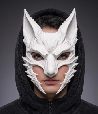 Fox Half Mask Kitsune Therian Animal Fantasy Cosplay Masquerade LARP Costume Pro