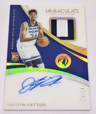 2017-18 Panini Immaculate Rookie Patch Auto Jersey Number JUSTIN PATTON /24 RC
