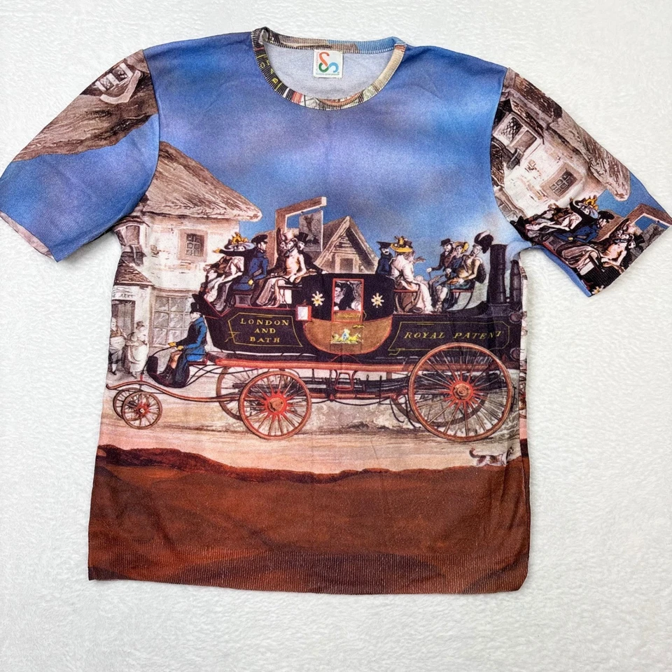 Camisa De Colección Saturday Sunday McGregor Sobreimpresión AOP Steam Carriage Años 70 Tejida Foto 3 de 4