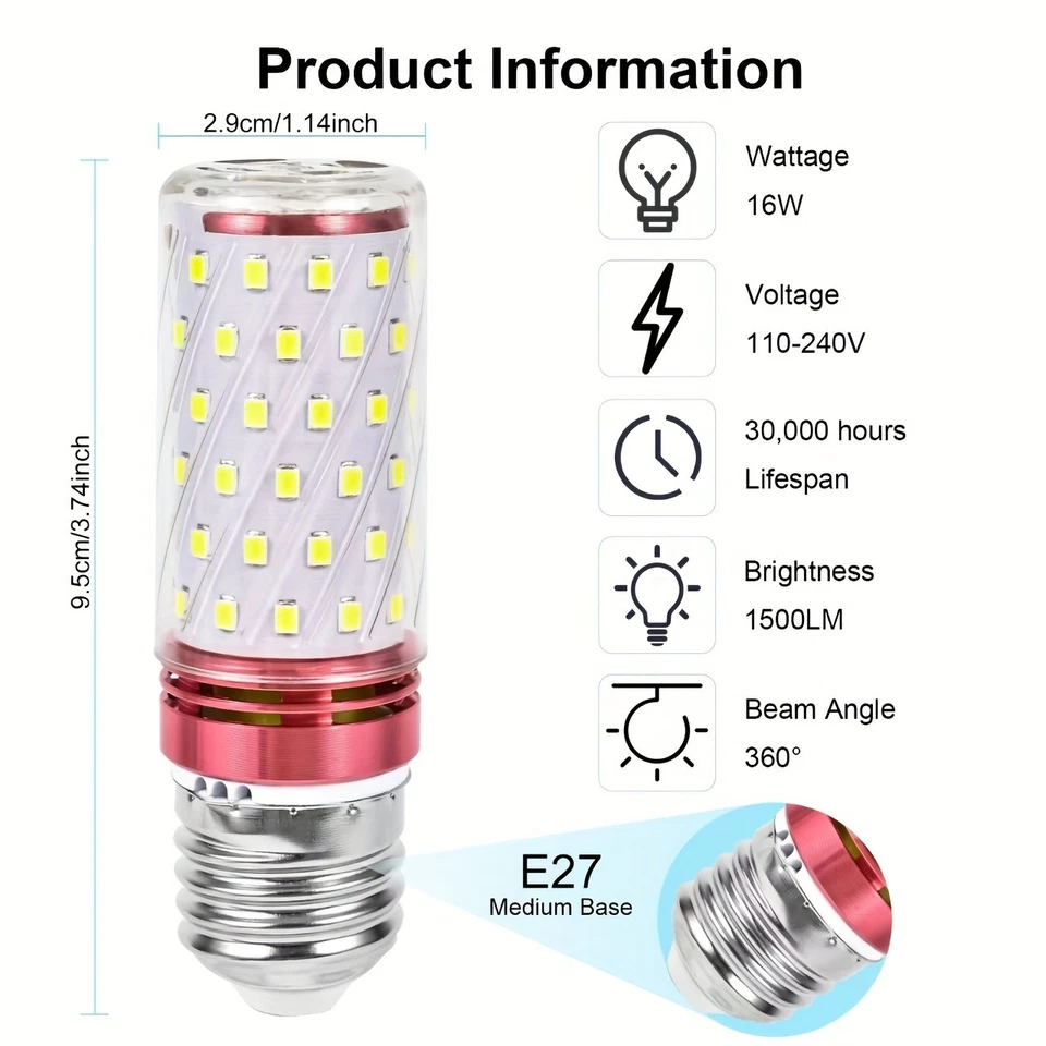 5/8pcs LED Corn Light Bulbs 16W White E14/E27 Base Non-Dimmable - Image 2 of 4