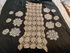 Handmade Crochet Lace Doily Lot 14 Pc Table Runner Centerpiece Coasters Ivory