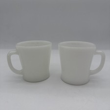 Vintage Fire King Anchor Hocking TWO - White Milk Glass D Handle Coffee Cups USA
