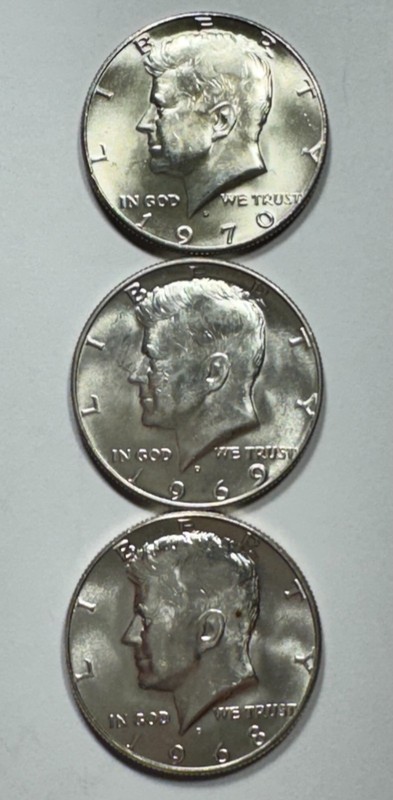 1968 1969 1970 D Mint Gem BU 40% Silve Kennedy 3 Coin Set Nice!!