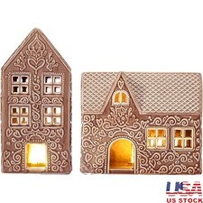 Light Up Ceramic Gingerbread House Set Christmas Village Holiday Decor New