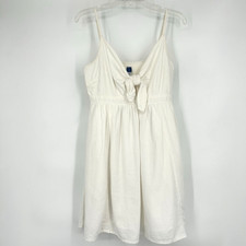 Old Navy Ivory Smocked Mini Dress Tie Front Sleeveless Pockets Cottage Size M